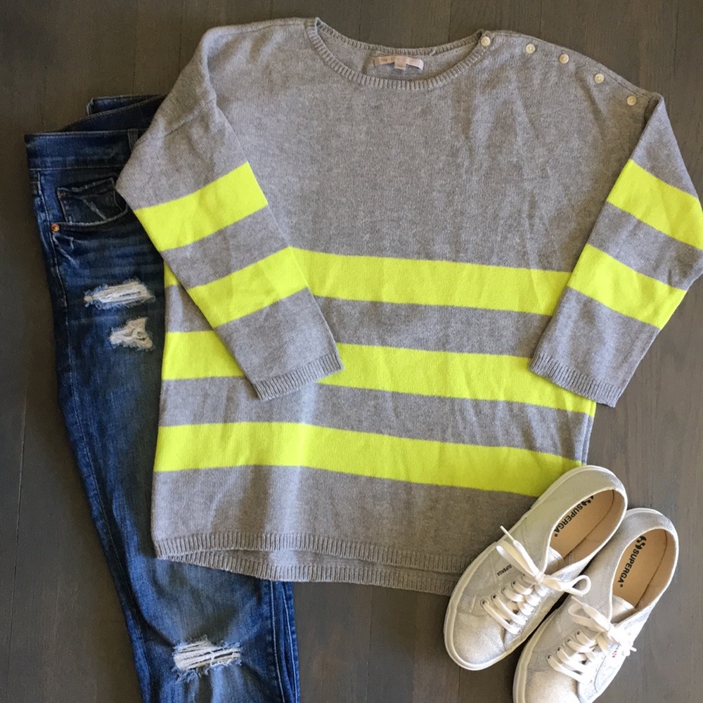 GAP Citron Colorblock Stripe Cotton Cashmere Blend Sweater, size Medium Tall ❤️
